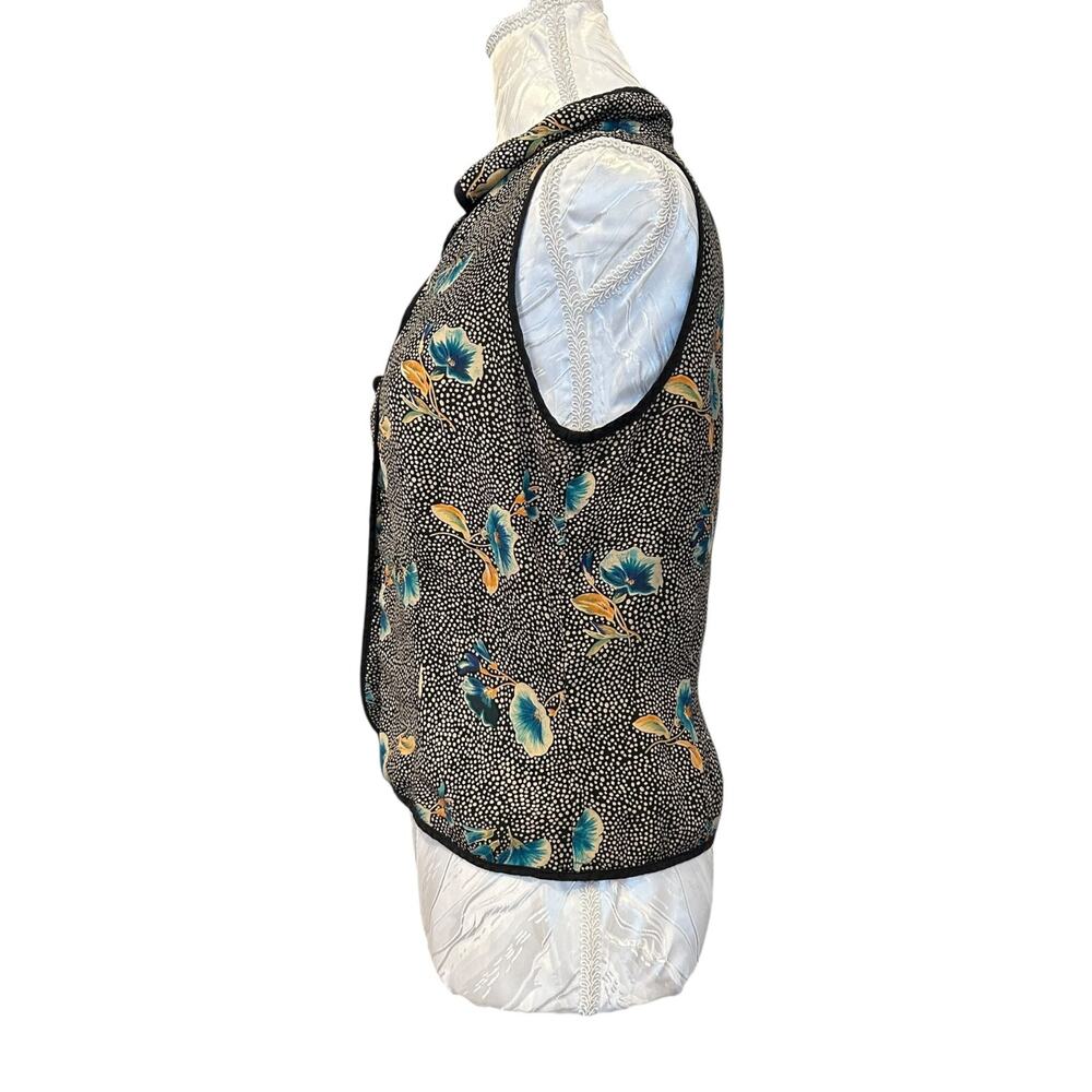 Vintage 00s Black Silk Floral Polka Dot Sleeveless Vest Top Size 8 - Picture 4 of 14